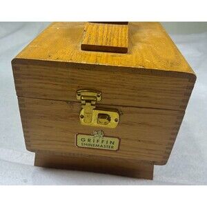 VTG Griffin Shinemaster Oak Wooden Shoe Shine Box Stand Valet W/Footrest Handle